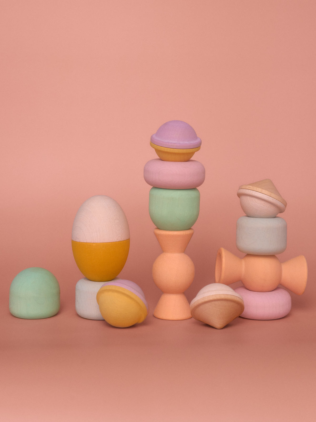 Chill Pepper Treats 13-piece pastel wooden stacking and spinning toy set